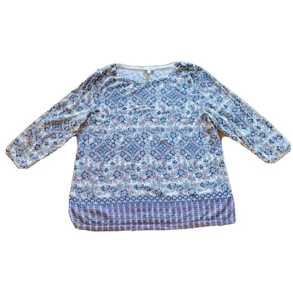 Talbots Sweaters - Talbots Top Shirt Womens Large Pink Blue Floral Knit Boho Lightweight Office